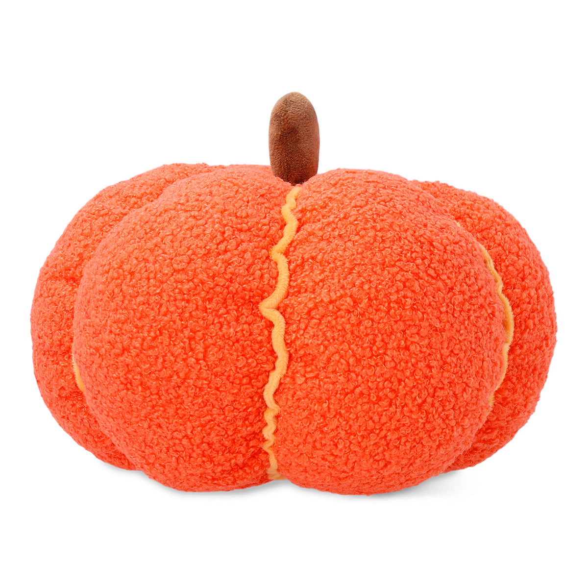 Decorative pumpkin cushion from Flying Tiger Copenhagen, 25 cm size, soft fabric with orange and green pumpkin design for home decor.