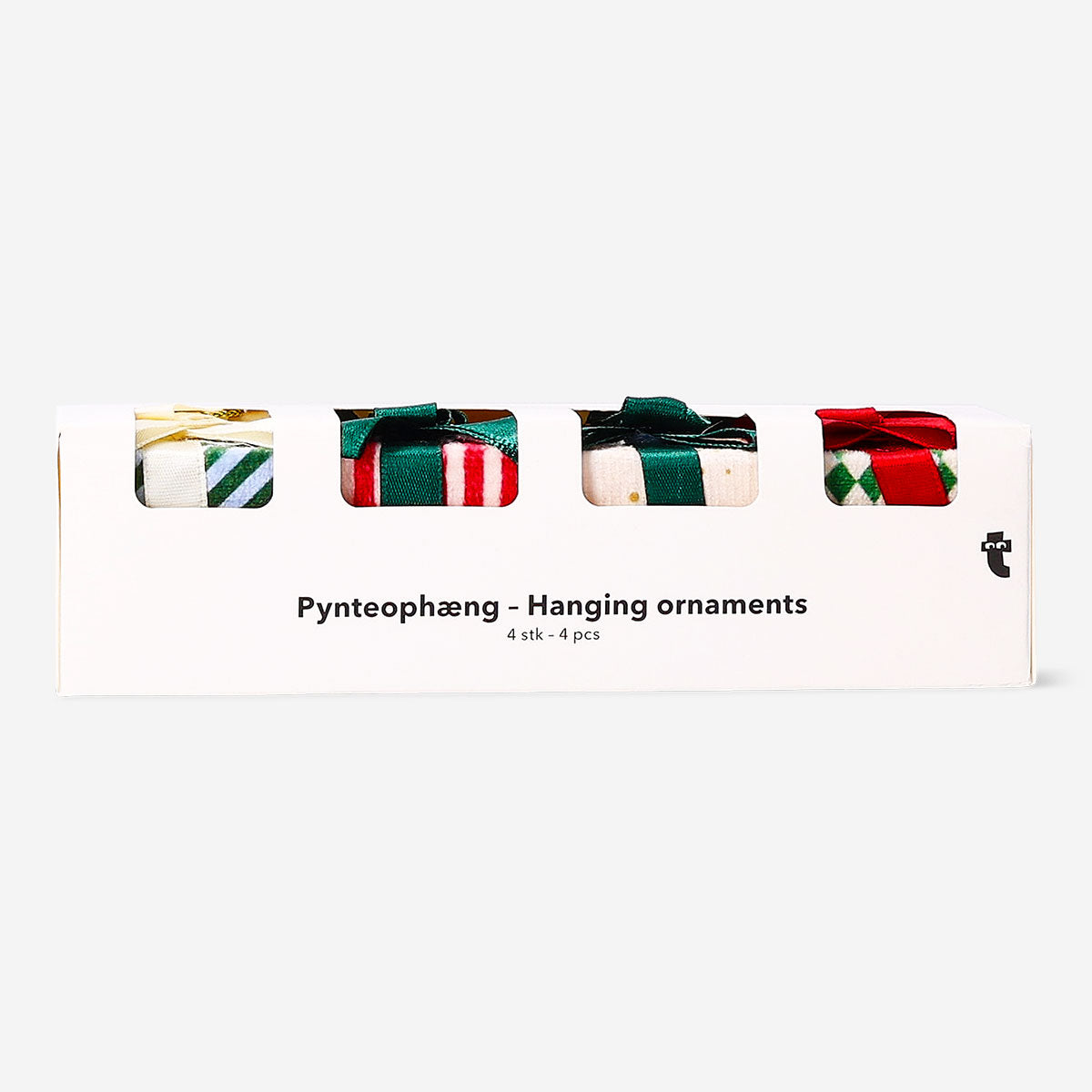Set of four Flying Tiger Copenhagen Christmas presents baubles, decorative holiday ornaments for home Christmas decor.