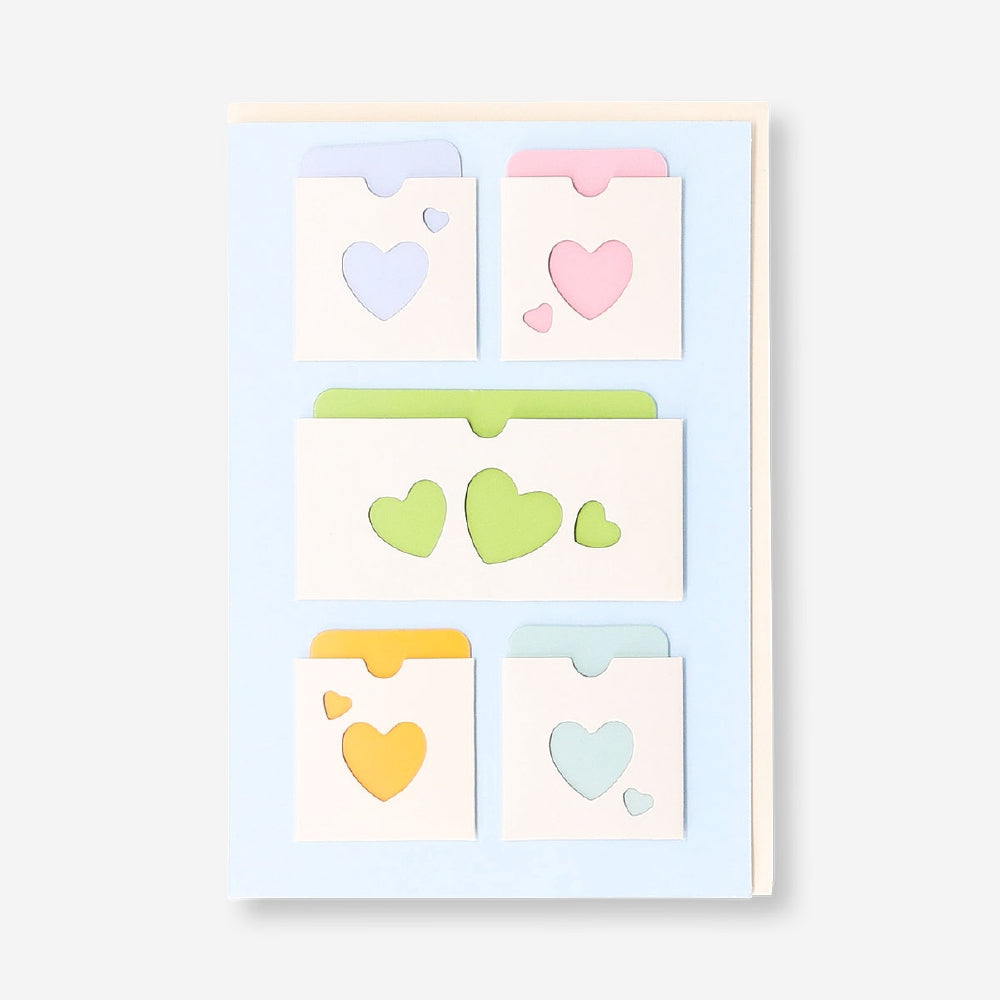 Small Flying Tiger Copenhagen office greeting card with envelopes featuring heart designs, perfect for sending heartfelt messages.