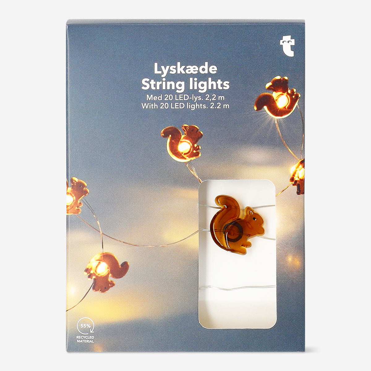Brown squirrel string lights for home decor, featuring charming squirrel-shaped bulbs from Flying Tiger Copenhagen.