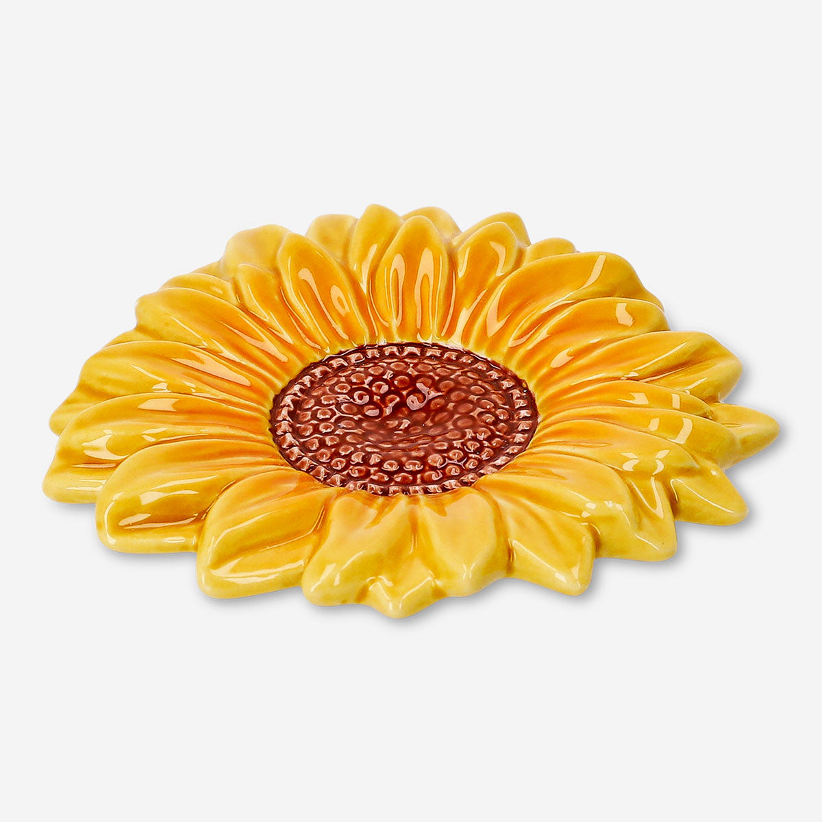 Ceramic sunflower dish by Flying Tiger Copenhagen, 10 cm round decorative homeware with a vibrant sunflower design.