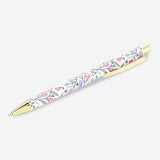 Flying Tiger Copenhagen flower design ballpoint pen for office use, featuring colorful floral patterns on a sleek writing instrument.