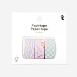 Three rolls of Flying Tiger Copenhagen hobby paper tape in various colors, suitable for crafting and decorating projects.