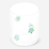 Blue embossed floral drinking glass from Flying Tiger Copenhagen, 340 ml, with intricate flower patterns in a clear glass design.