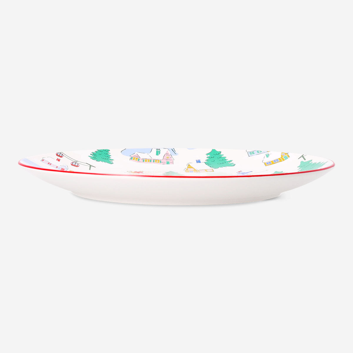 Ceramic plate with ski village print, 26 cm, from Flying Tiger Copenhagen, featuring a winter mountain scene and cozy village design.