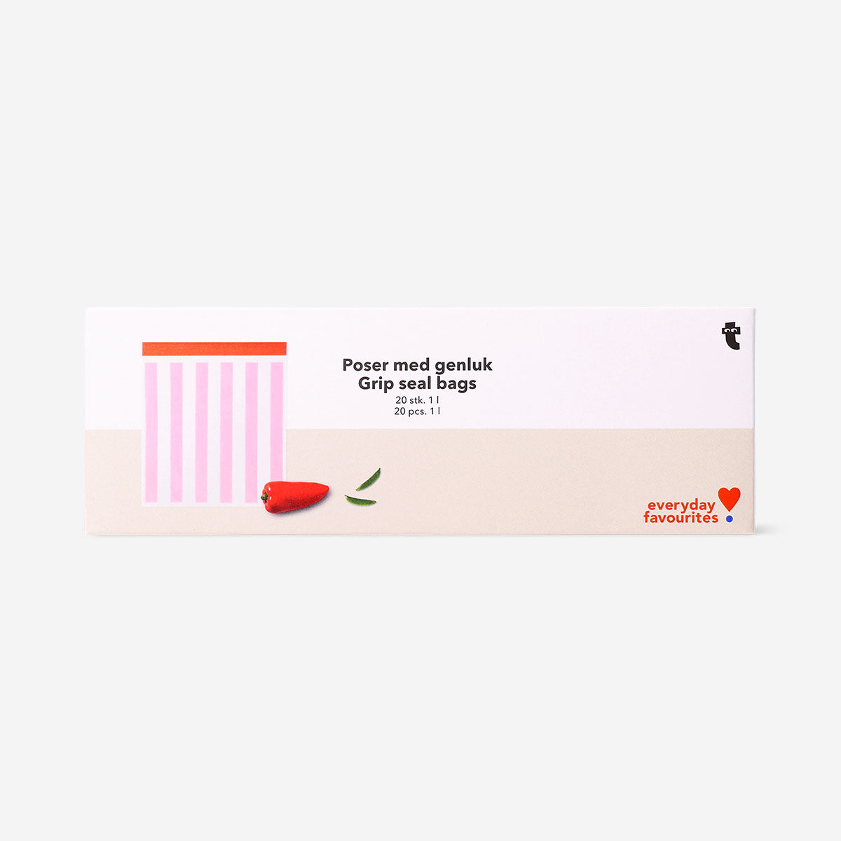 Set of 20 1L kitchen grip seal bags with zip closure, durable plastic storage bags by Flying Tiger Copenhagen.