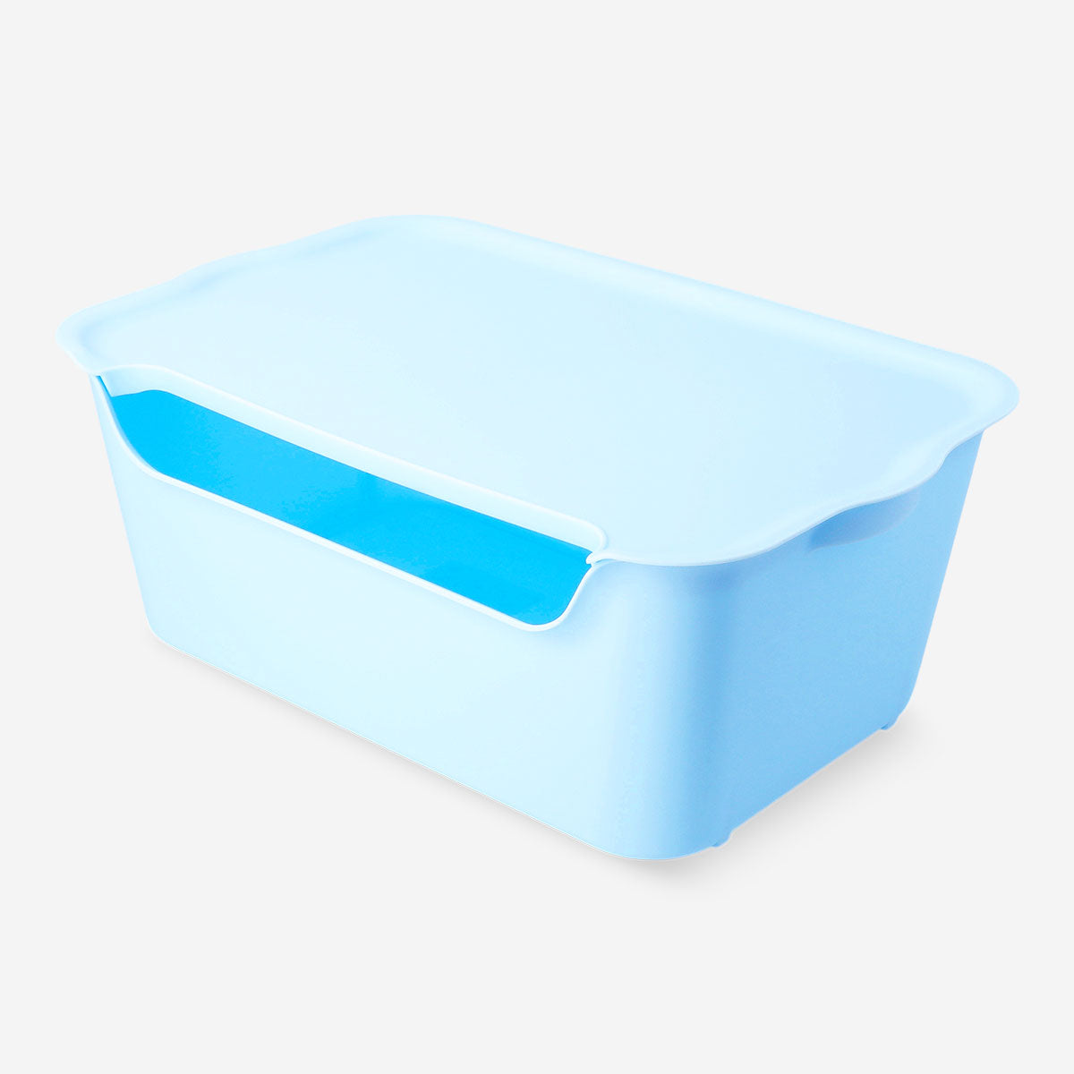 Blue storage box with lid from Flying Tiger Copenhagen, 26x40 cm, ideal for organizing home essentials.