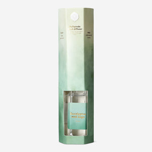 Flying Tiger Copenhagen reed diffuser with eucalyptus and sage scent, 100ml, showcasing the elegant glass bottle and diffuser reeds.