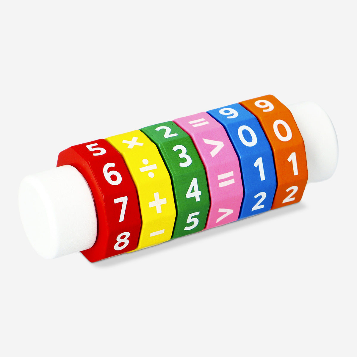 Wooden arithmetic learning toy by Flying Tiger Copenhagen showing colorful number blocks for educational play
