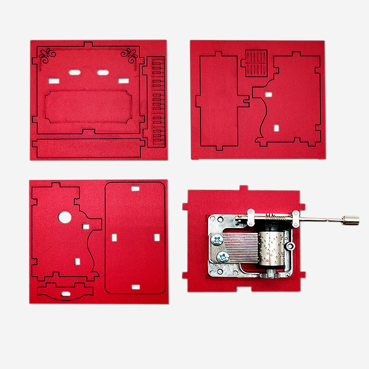 Flying Tiger Copenhagen DIY music box gadget with colorful components and small mechanical parts for crafting a personalized music box.