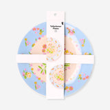 Set of four reusable floral party plates by Flying Tiger Copenhagen, colorful and eco-friendly for celebrations.