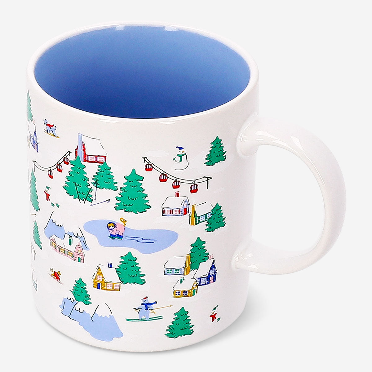 Flying Tiger Copenhagen Ski Village mug, 333 ml kitchen cup with colorful ski scene design