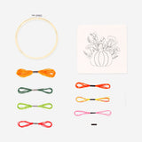 Flying Tiger Copenhagen embroidery kit featuring an autumnal print, perfect for hobby crafting and creative embroidery projects.