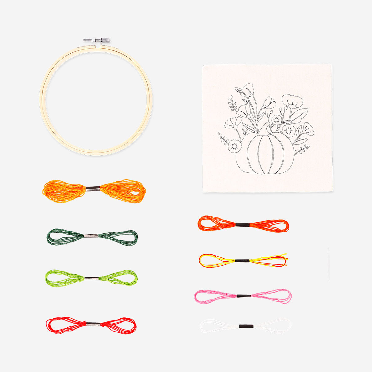 Flying Tiger Copenhagen embroidery kit featuring an autumnal print, perfect for hobby crafting and creative embroidery projects.