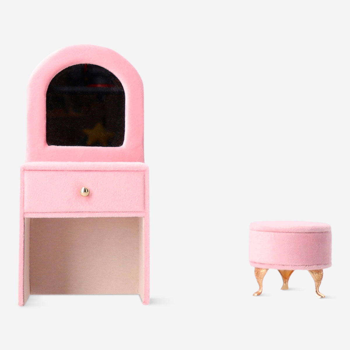 Velvet jewelry storage with mirror and stool, 23 cm, by Flying Tiger Copenhagen, featuring a soft velvet finish and compact design.