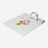 Flying Tiger Copenhagen floral and check print tote bag made of textile with colorful flower and check pattern.