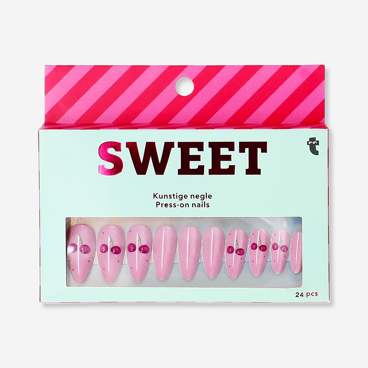 Pink cherries press-on nails from Flying Tiger Copenhagen, featuring a colorful cherry design for personal care and nail fashion.