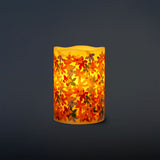 Flying Tiger Copenhagen LED pillar candle with floral print, 10 cm tall, creates a cozy home ambiance with decorative floral design.