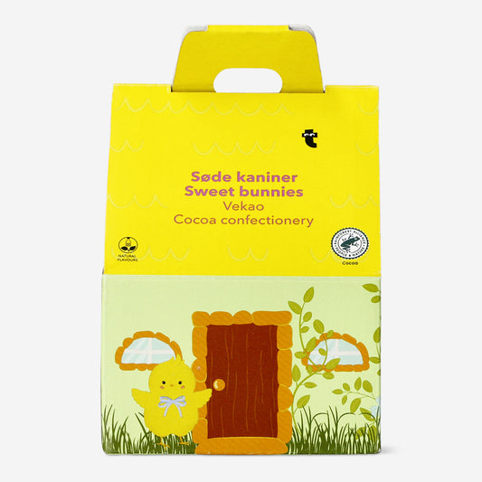 Cocoa confectionery bunnies in house