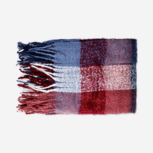 Checkered throw blanket with fringes - 120x150 cm