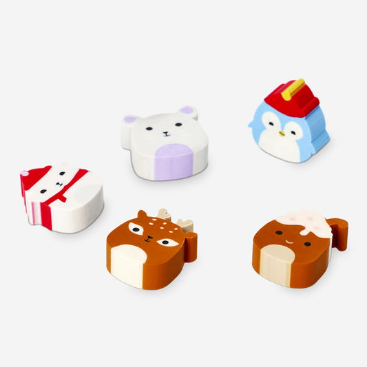 Christmas animal shaped erasers - 5 pcs