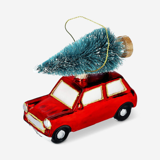 Boule de Noël - Voiture avec arbre de Noël