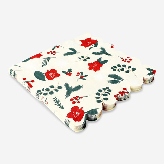 Serviettes à fleurs de Noël - 16 pcs