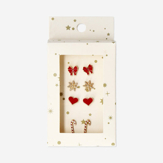 Christmas stud earrings set in red - 4 pcs
