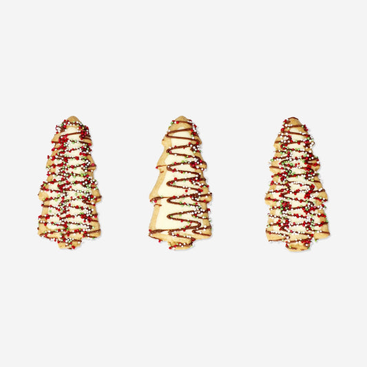 Christmas tree cookies with white chocolate and sprinkles