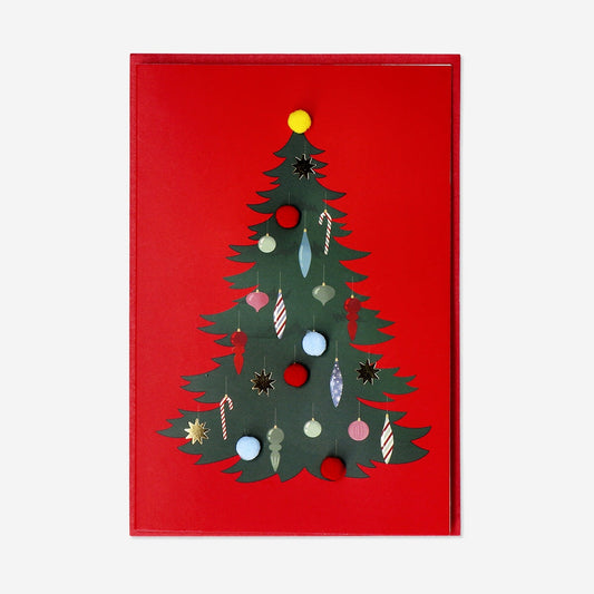Christmas tree with pom poms greetings card