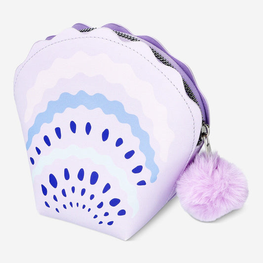 Purple shell-shaped cosmetic pouch for travel