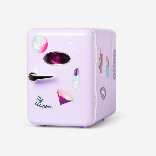 Cosmetics fridge with stickers