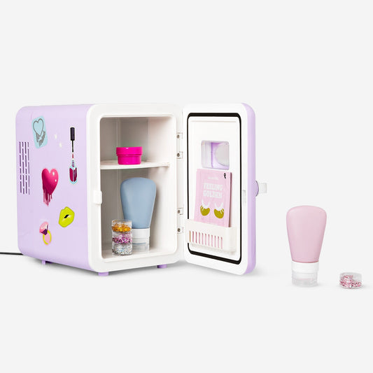 Cosmetics fridge with stickers