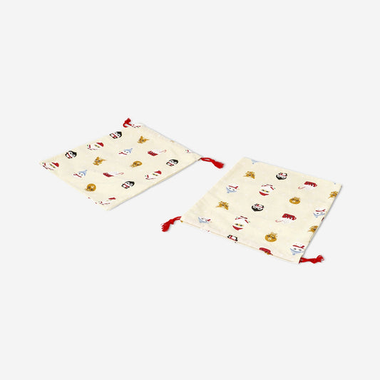 Cotton gift bags with Christmas icons - 2 pcs