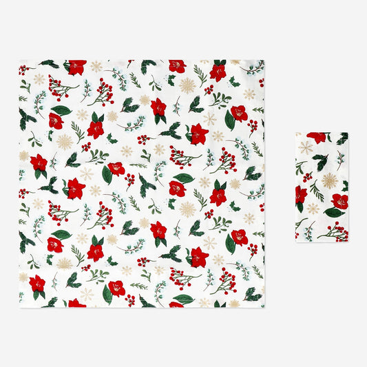 Serviettes en coton avec fleurs de Noël - 2 pcs