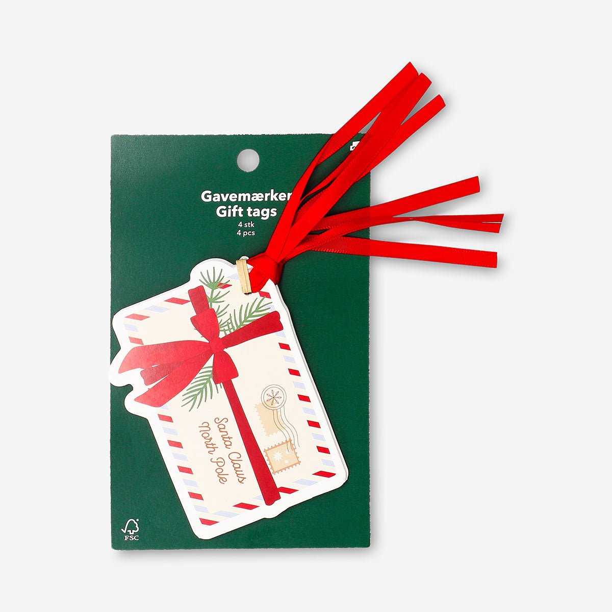 Set of four Flying Tiger Copenhagen letter gift tags with office-themed designs, perfect for labeling and gift wrapping.