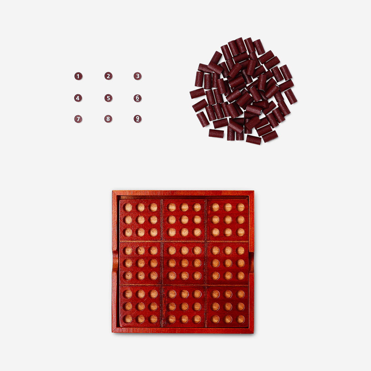 Wooden Sudoku game by Flying Tiger Copenhagen featuring 15 puzzles, with colorful wooden tiles on a smooth wooden board.