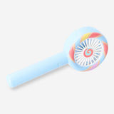 Flying Tiger Copenhagen handheld gadget fan with colorful lollipop design, compact and portable for cooling on the go.