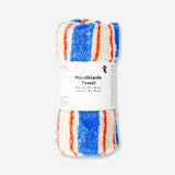 Blue striped Flying Tiger Copenhagen home towel, 30x50 cm, soft fabric with bold stripe pattern for bathroom or beach use.