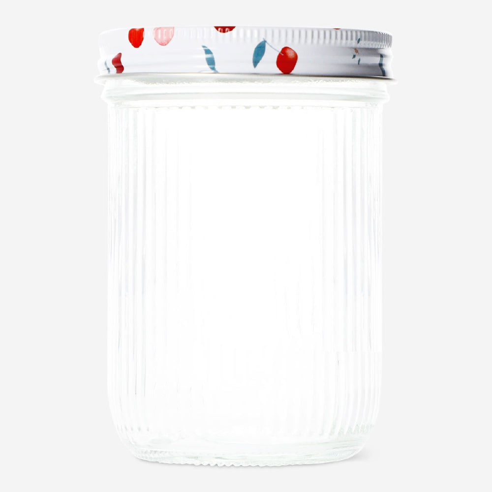 Glass storage jar with cherry print lid, 16 cm, for kitchen storage by Flying Tiger Copenhagen