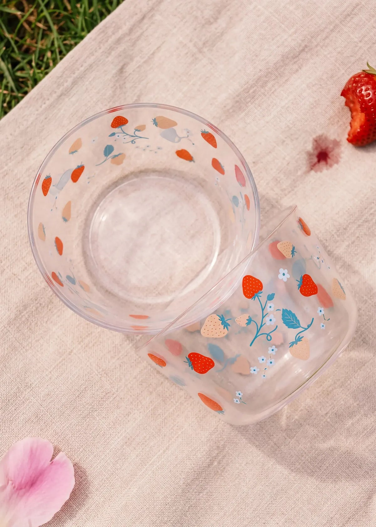 Two Flying Tiger Copenhagen party bowls with strawberry print, perfect for serving snacks at gatherings.