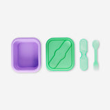 Lilac collapsible lunchbox with spork by Flying Tiger Copenhagen, 600 ml kitchen container for easy meal storage and transport.