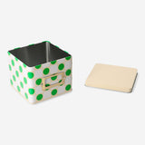 Square cake tin with green dots from Flying Tiger Copenhagen, 12x12 cm, ideal for baking and cake preparation.