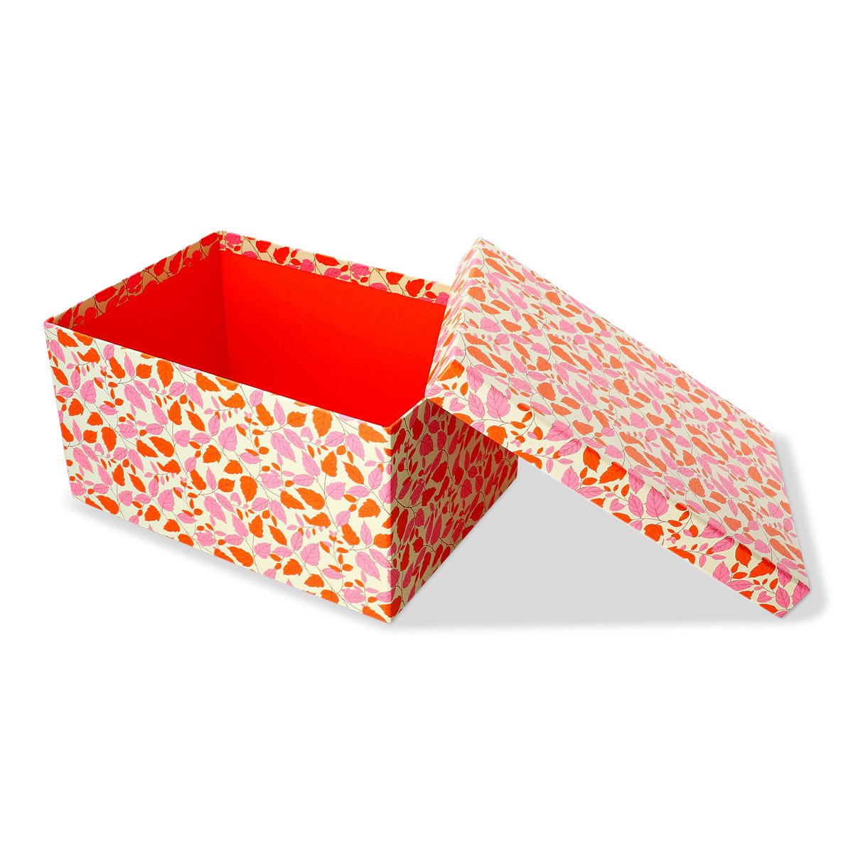 Flying Tiger Copenhagen office storage box with autumn leaves design, 28x20 cm for organizing desk or workspace supplies.