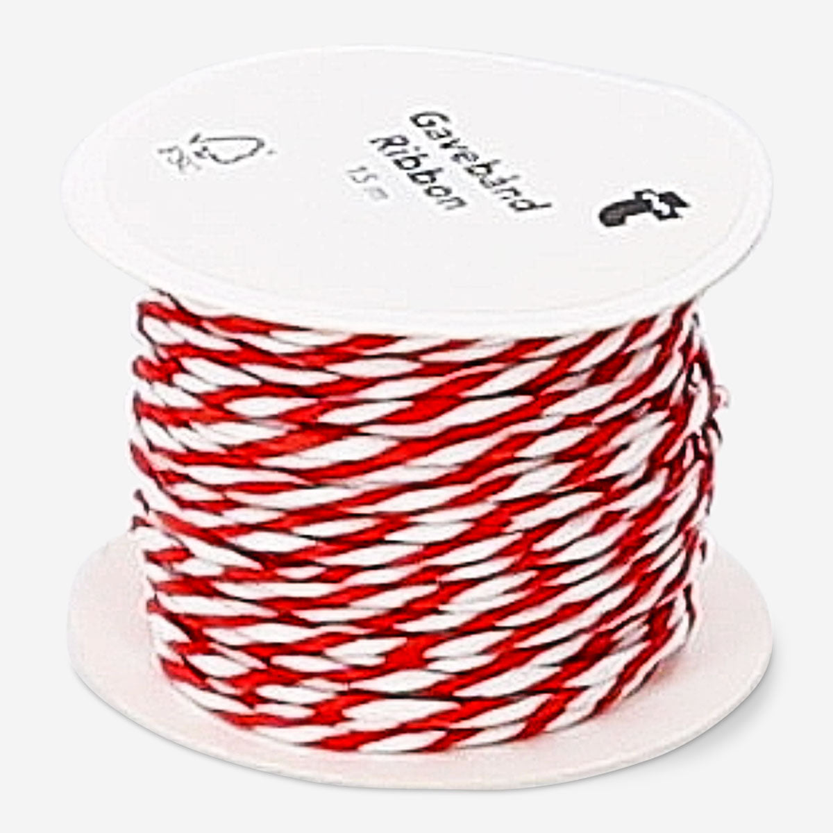 Red and white twisted ribbon from Flying Tiger Copenhagen, 15 meters long, ideal for office or craft decorating.