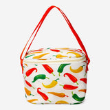 Flying Tiger Copenhagen cooler bag with chili print, 21x14 cm, insulated for keeping food and drinks cold.
