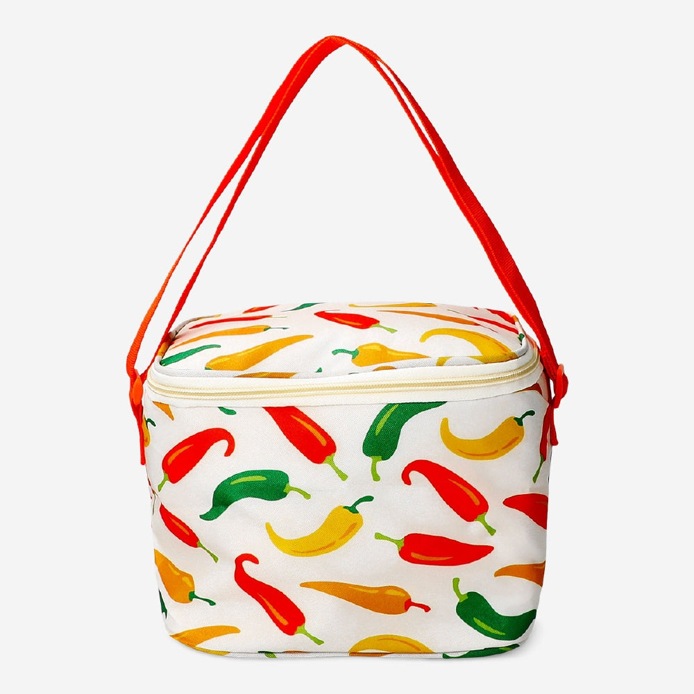 Flying Tiger Copenhagen cooler bag with chili print, 21x14 cm, insulated for keeping food and drinks cold.