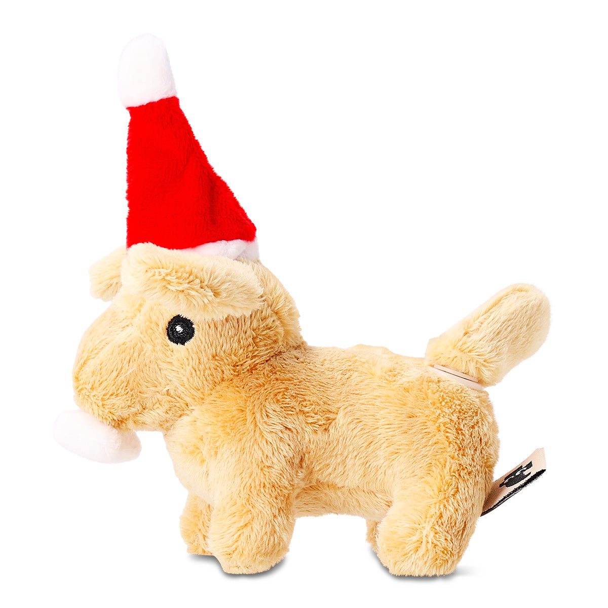 Flying Tiger Copenhagen plush dog toy wearing a Christmas hat, soft and adorable holiday-themed stuffed animal for children.