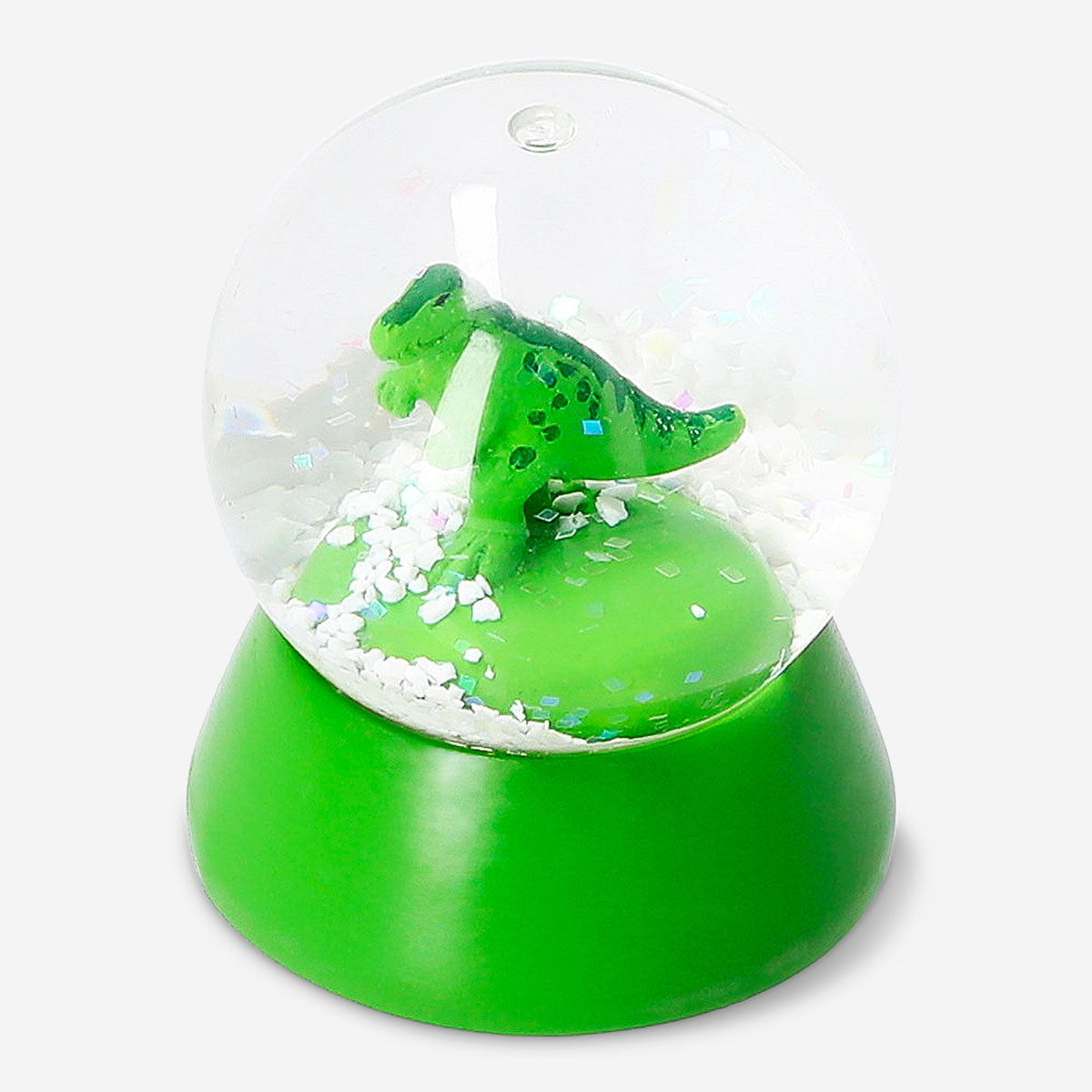 Colorful 5 cm dinosaur snow globe for home decor, featuring playful dinosaur figures inside a glass globe by Flying Tiger Copenhagen.