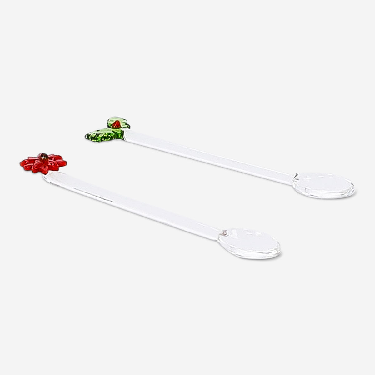 Glass spoons with embossed holly and poinsettia - 2 pcs
